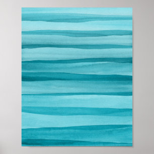 Abstrakt Teal Blue Watercolor Linjer Poster