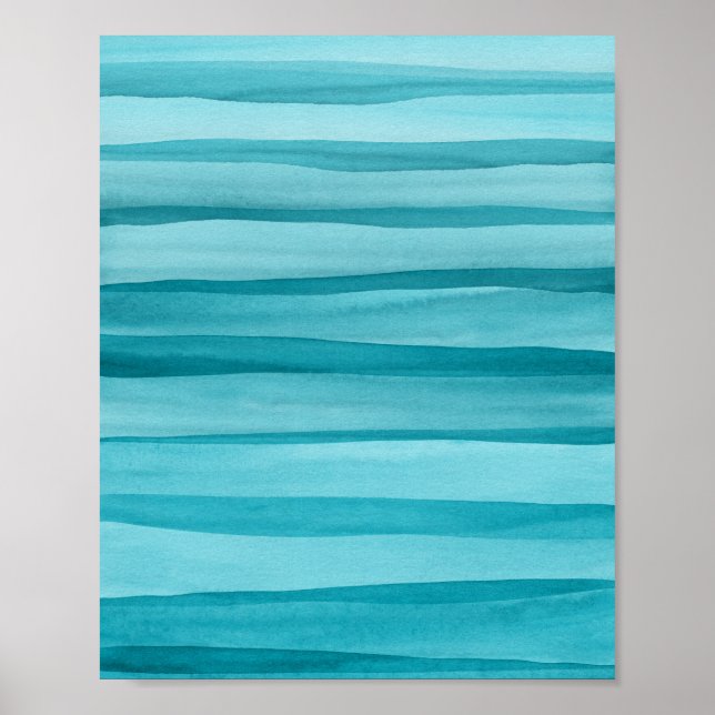 Abstrakt Teal Blue Watercolor Linjer Poster (Framsidan)