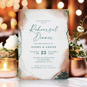 Abstrakt Teal & Copper Bröllop Rehearsal Dinner Inbjudningar