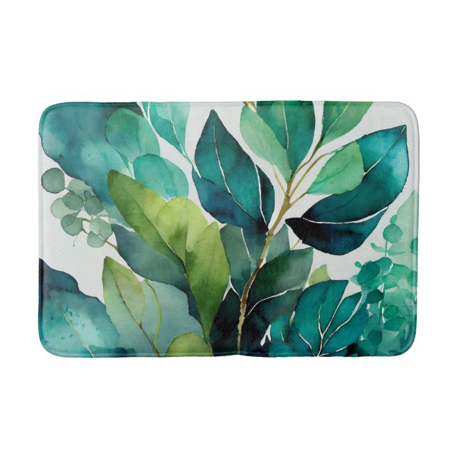 Abstrakt Teal, Grön, Smaragd, Botanisk Badrumsmatta (Framsidan)