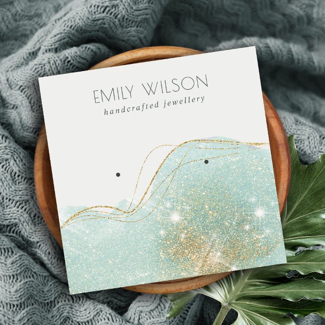 Abstrakt Teal Grönt Glitter Shiny Earring Visning Fyrkantigt Visitkort (Skapare uppladdad)