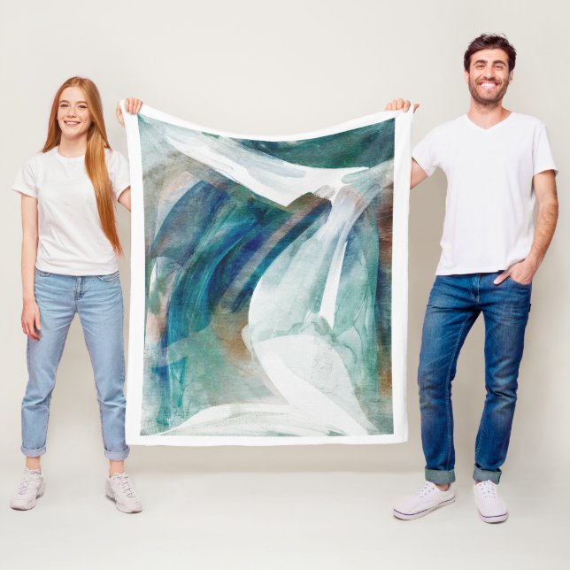 Abstrakt Teal Grönt Modern Fleecefilt (På plats)