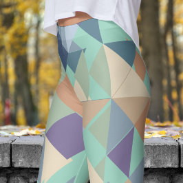 Abstrakt Teal Grönt Mosaic Mönster Leggings