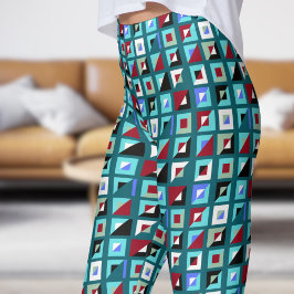 Abstrakt Teal Grönt Mosaic Mönster Leggings