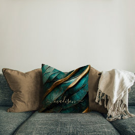 Abstrakt teal-guld Dekorativ kudde