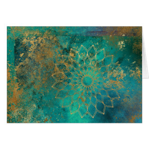 Abstrakt Teal Guld Grunge Mandala-hälsningskort Hälsningskort