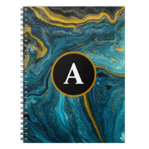 Abstrakt Teal Guld Watercolor Monogram Anteckningsbok