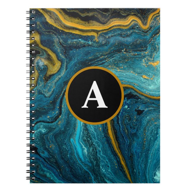 Abstrakt Teal Guld Watercolor Monogram Anteckningsbok (Framsidan)