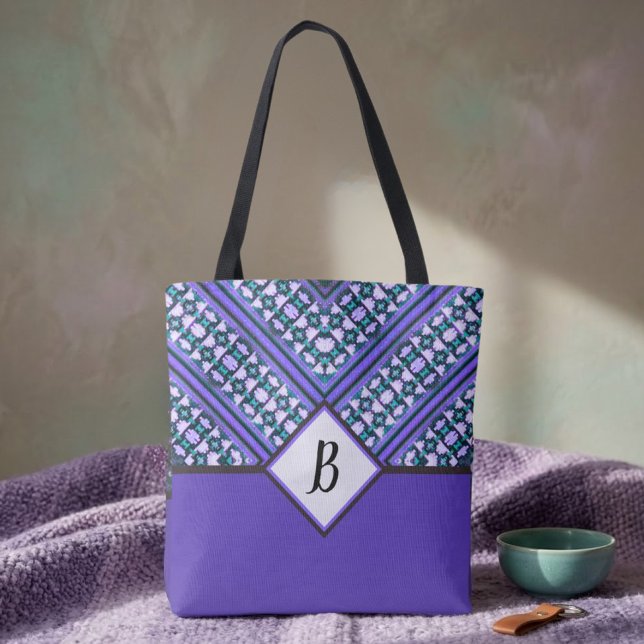 Abstrakt Teal, Lila & Svart Tribal Inspirerad Tot Tygkasse (Skapare uppladdad)