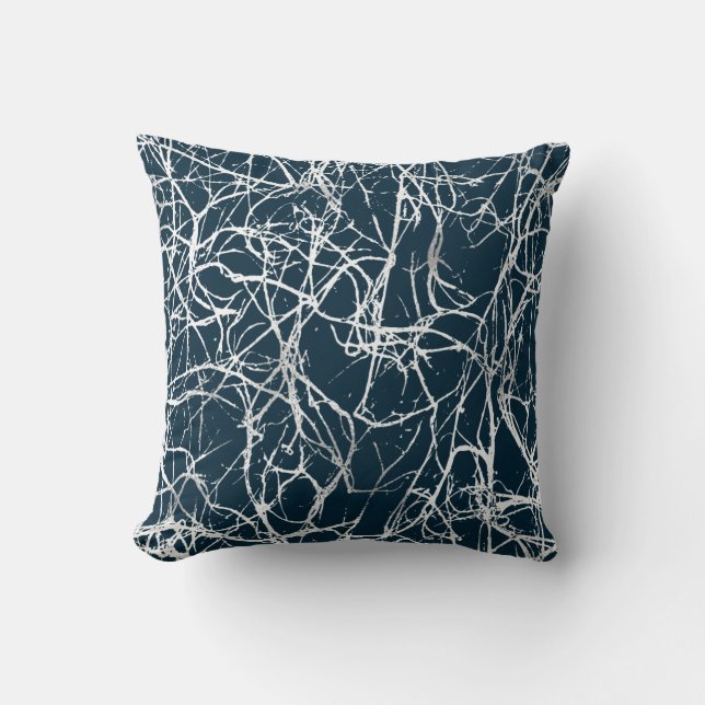 Abstrakt Teal Navy White Grått Nerves Venes Kudde (Framsida)