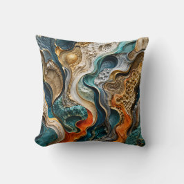 Abstrakt teal och orange lyx 3D fluid konst Kudde