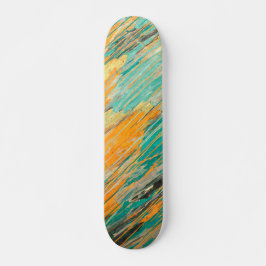 Abstrakt teal orange texturerad skateboarddäck mini skateboard bräda 18,5 cm