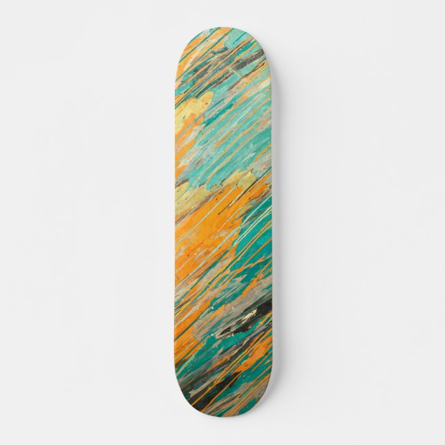 Abstrakt teal orange texturerad skateboarddäck mini skateboard bräda 18,5 cm (Framsida)