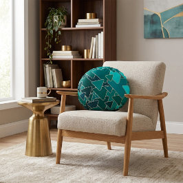 Abstrakt Teal Triangel Geometrisk Rund Kudde