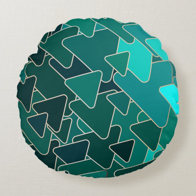 Abstrakt Teal Triangle Geometric Rund Kudde (Framsidan)