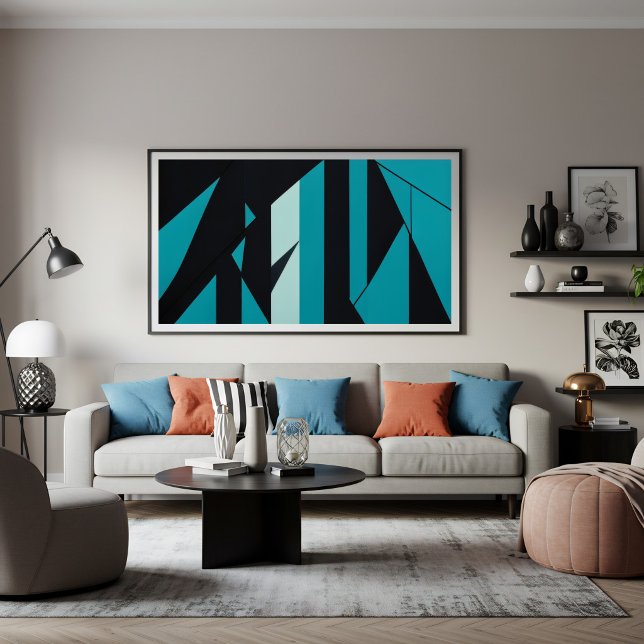 Abstrakt teal turkos svart design canvastryck (Skapare uppladdad)