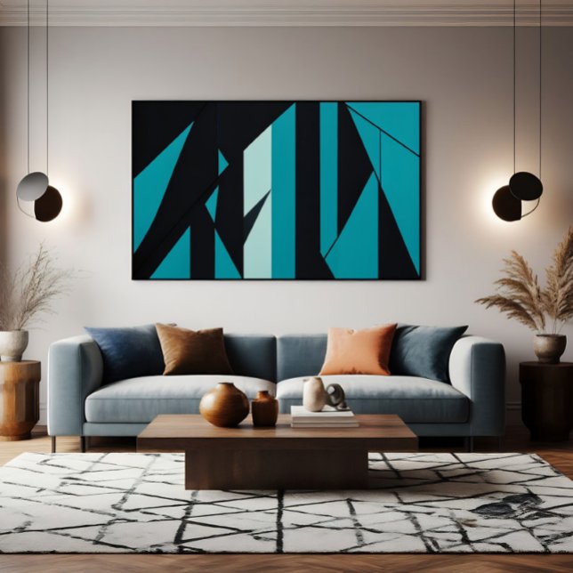 Abstrakt teal turkos svart design poster (Skapare uppladdad)
