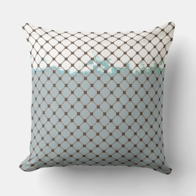 Abstrakt Teal, vit, Bronze Mönster Kudde (Framsida)