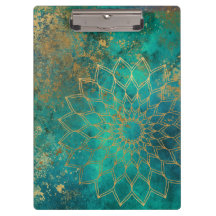 Abstrakt Teal Watercolor Guld Grunge Mandala