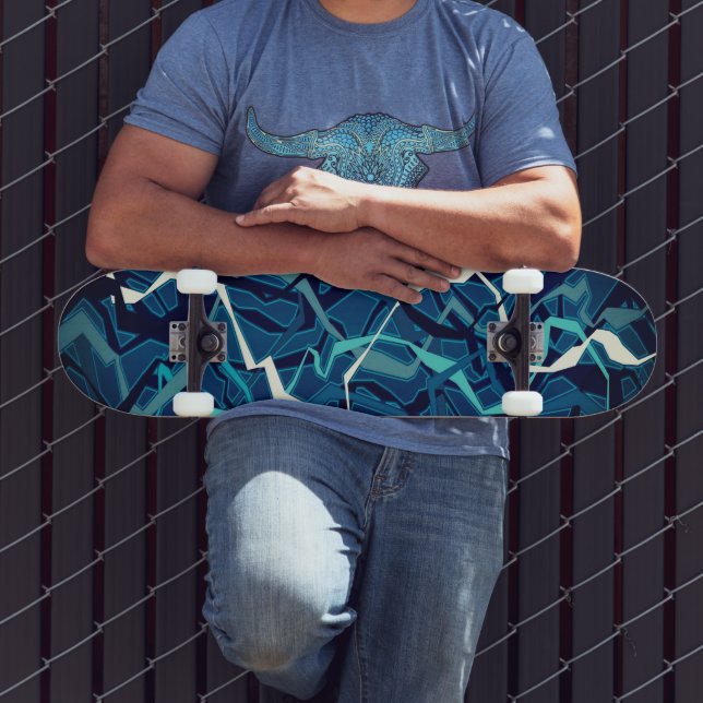 Abstrakt Teal Wave Mini Skateboard Bräda 18,5 Cm (Utomhus 3)