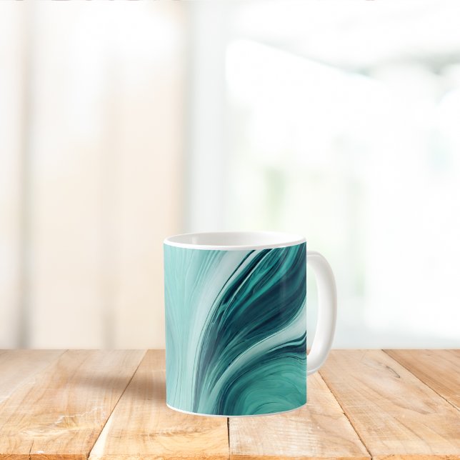 Abstrakt tealgrön vätskeöverföring kaffemugg (Skapare uppladdad)