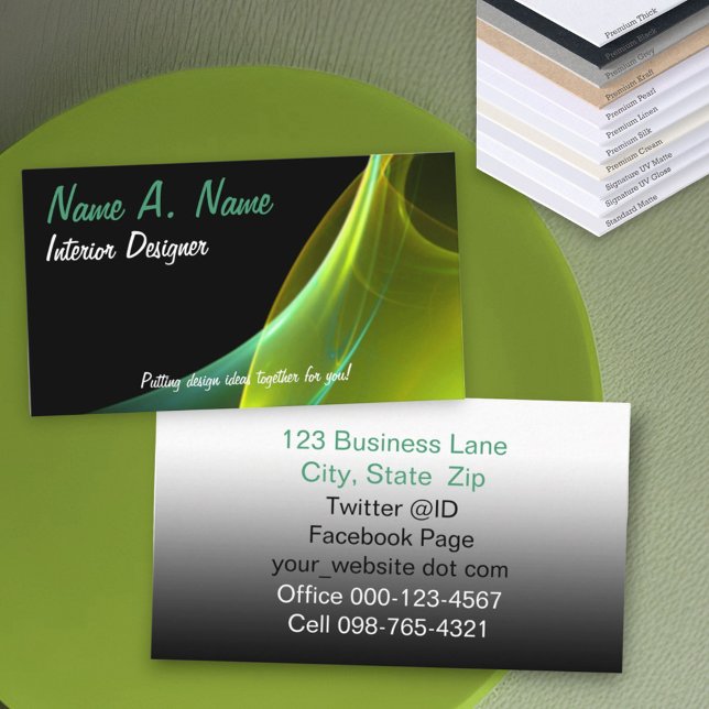 Abstrakt Techno Dreamy Grönt Gult Sweep Visitkort (business card abstract design front )