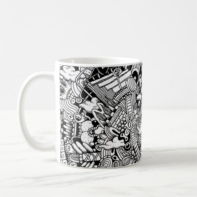 Abstrakt Tecknad Detaljerad Illustration Kaffemugg (Vänster)