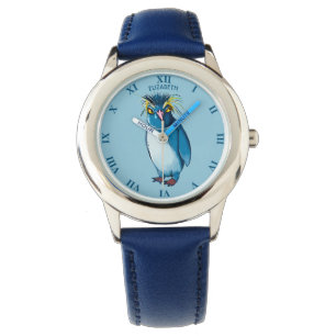 Abstrakt Tecknad Färgstark blå bruny Penguin Armbandsur