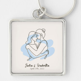 Abstrakt Teckning i Lesbisk par Personlig Fyrkantig Silverfärgad Nyckelring