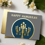 Abstrakt Teckning i Menorah Guld Blue Modern Helgkort<br><div class="desc">Helgdag temaobjekt designade av Umua. Tryckt och avsänt av Zazzle eller deras närstående företag.</div>