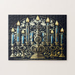 Abstrakt Teckning i Menorah Guld Blue Pussel<br><div class="desc">Helgdag temaobjekt designade av Umua. Tryckt och avsänt av Zazzle eller deras närstående företag.</div>