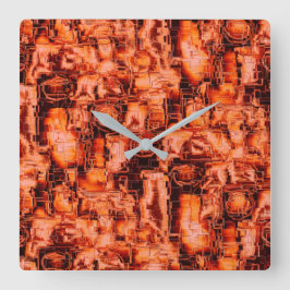 Abstrakt teckning i mosaik, skulpterad i korallton fyrkantig klocka