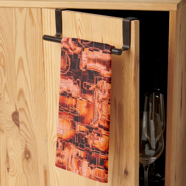 Abstrakt teckning i mosaik, skulpterad i korallton kökshandduk (Thirds Fold)