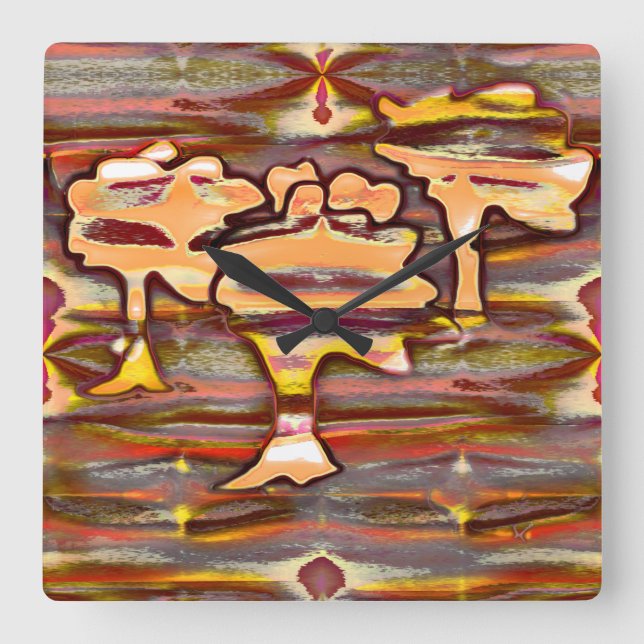 Abstrakt teckning med skogsfläckar, skal av färg fyrkantig klocka (Framsida)