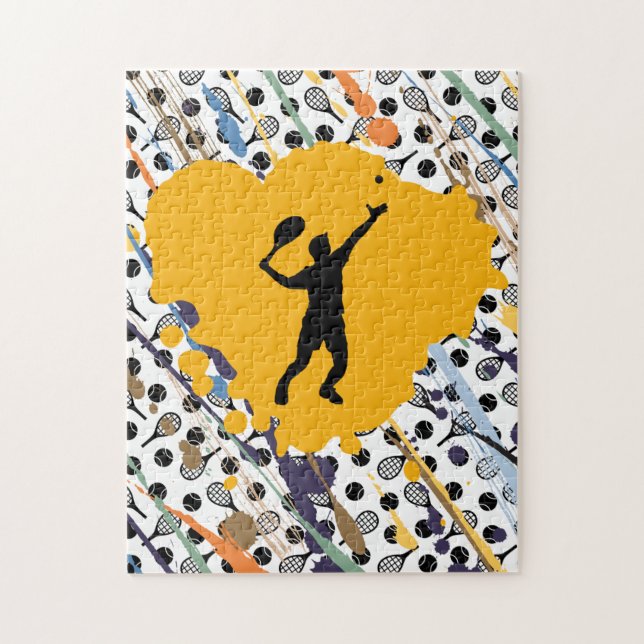 Abstrakt Tennis Art Rackets Bollar & Player Coach Pussel (Vertikal)