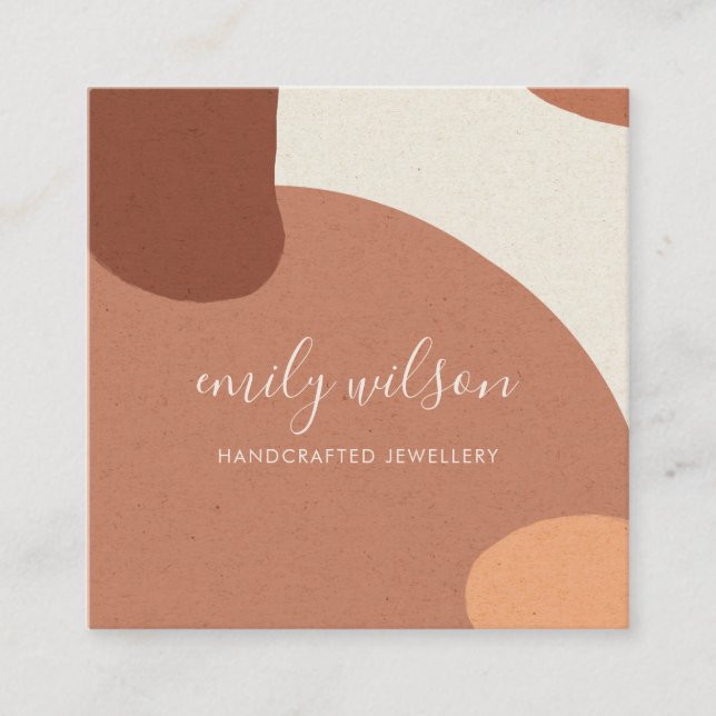 ABSTRAKT TERRACOTTA RED ORANGE KRAFT SCANDI FYRKANTIGT VISITKORT (Framsida)