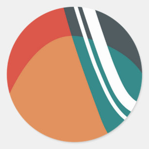 Abstrakt terracotta röd och blå grafik runt klistermärke