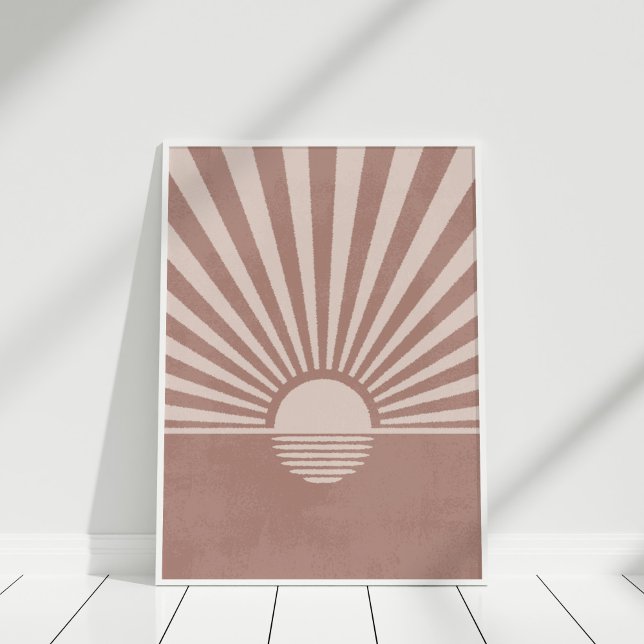 Abstrakt Terracotta Sunset Beach Wall Art Poster (Abstract Terracotta Sunset Beach Wall Art Poster in a white frame.)