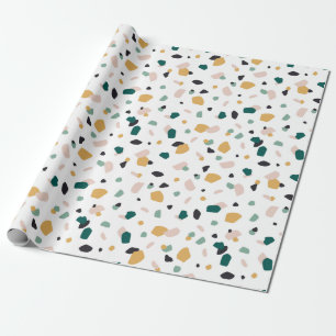Abstrakt Terrazzo Grön Orange Rosa Svart Mönster Presentpapper
