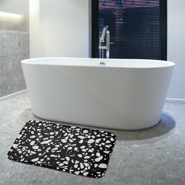 Abstrakt Terrazzo Mosaic Black and White Mönster Badrumsmatta (Skapare uppladdad)