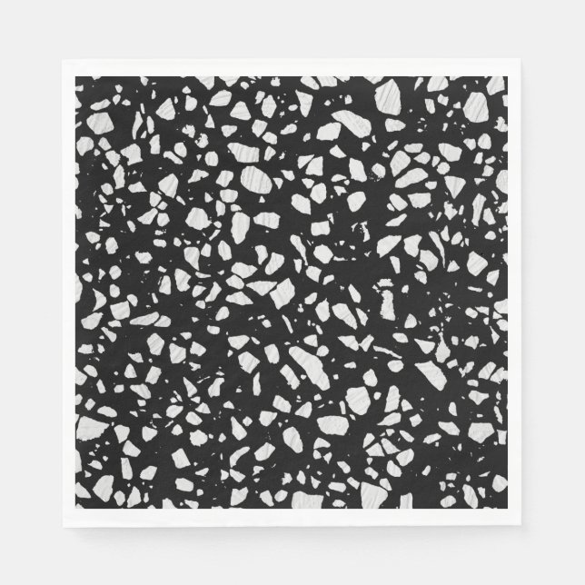 Abstrakt Terrazzo Mosaic Black and White Mönster Pappersservett (Framsidan)