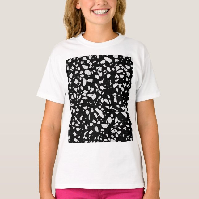 Abstrakt Terrazzo Mosaic Black and White Mönster T Shirt (Framsida)