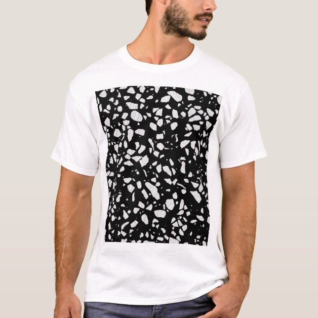 Abstrakt Terrazzo Mosaic Black and White Mönster T Shirt (Framsida)
