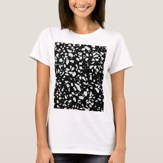 Abstrakt Terrazzo Mosaic Black and White Mönster T Shirt (Framsida)