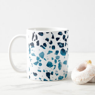 Abstrakt Terrazzo Mosaic Navy & Light Blue Mönster Kaffemugg