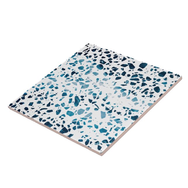 Abstrakt Terrazzo Mosaic Navy & Light Blue Mönster Kakelplatta (Sidan)