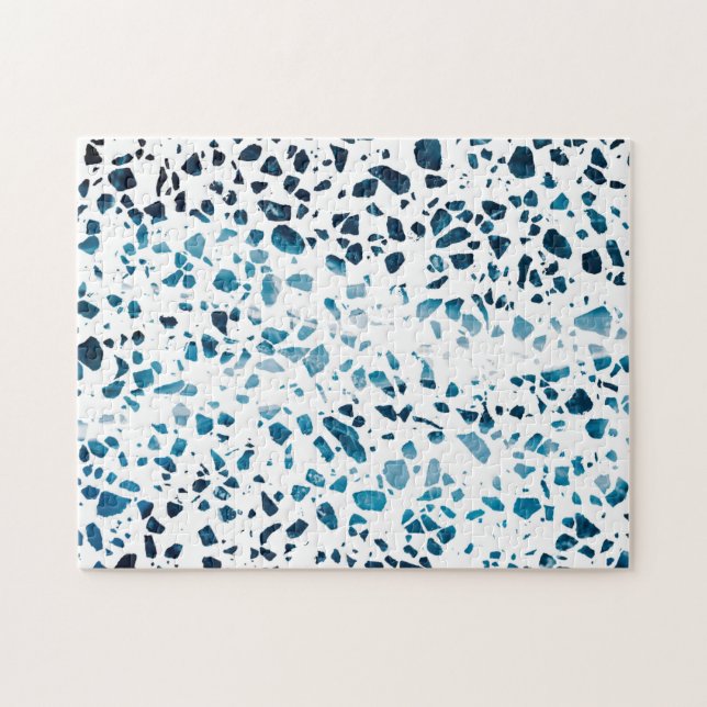 Abstrakt Terrazzo Mosaic Navy & Light Blue Mönster Pussel (Horisontell)