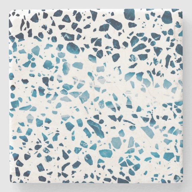 Abstrakt Terrazzo Mosaic Navy & Light Blue Mönster Stenunderlägg (Framsidan)