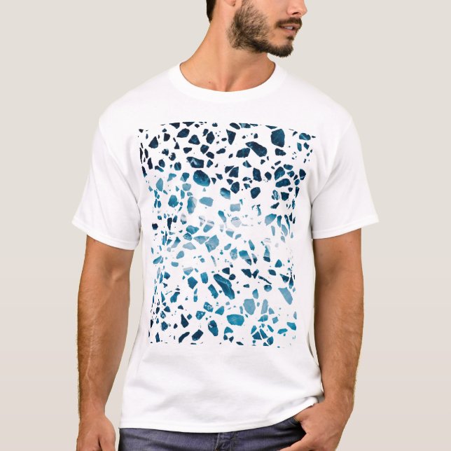 Abstrakt Terrazzo Mosaic Navy & Light Blue Mönster T Shirt (Framsida)