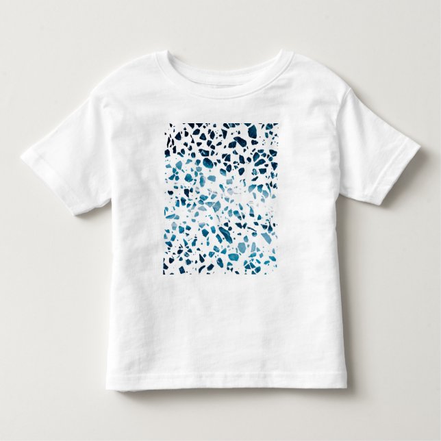 Abstrakt Terrazzo Mosaic Navy & Light Blue Mönster T Shirt (Framsida)